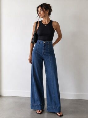 FRAME Le High Rise Wide Leg Jeans – The Row Inspired Designer Denim – Size 32